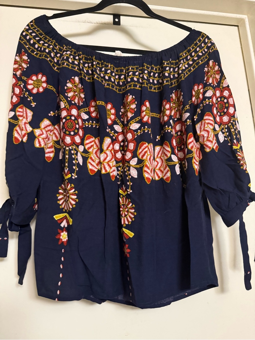 Off-Shoulder Navy Floral Blouse